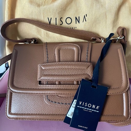 PLINIO VISONA California Caramel Brown Leather 26x18x9 cm Shoulder Strap Italy