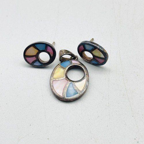 Vintage Enamel Jewelry Set Earrings Pendant Necklace Oval Modernist Abstract - Picture 2 of 10