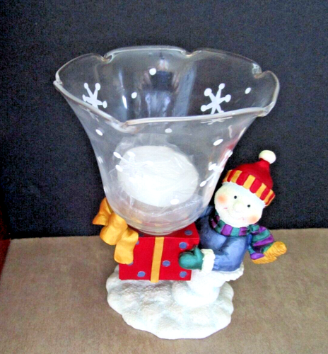 Gorham Winter Follies Snowman Candle Holder Votive Crystal & Resin 5" W/Box - Picture 4 of 6