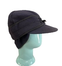 Vintage Wool Ear Flap Cap Navy Made USA 80s 9...
