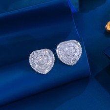 Silver Plated CZ Micro Pave Love Heart Stud Earrings for Women Brilliant Jewelry