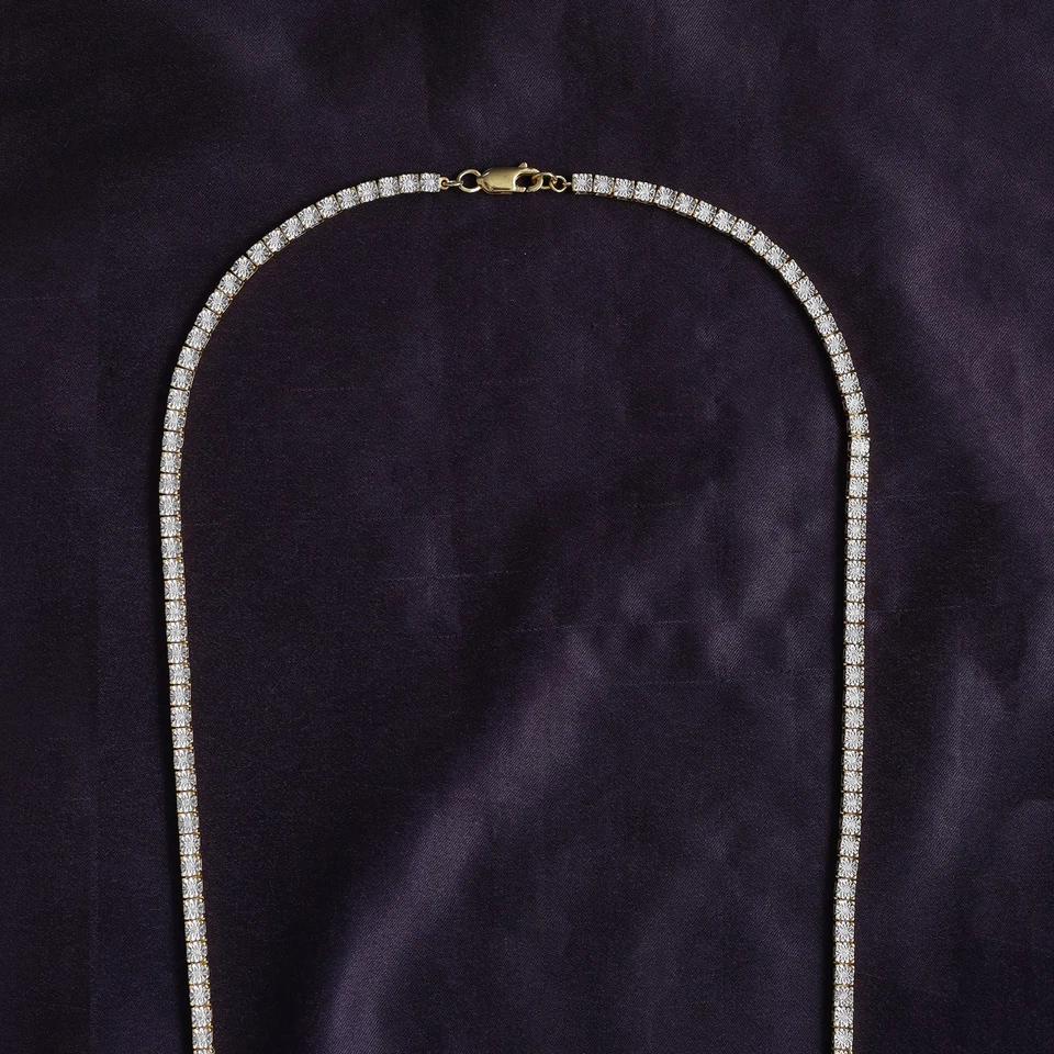 Мужская желтое золото покрытием подлинный бриллиант 1 ряд ожерелье цепочка 3,5 мм 24 дюйма - Изображение 3 из 4