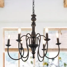 6-Lights Black Chandelier Mid Century Modern Candle Style Orb Oil Rubble Blac...