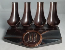 Vintage Alloy 4-Pipe Smoking Tobacco Rest Stand Holder Monogram Felt Base