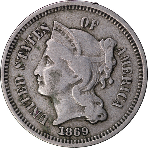 1869 3c Three Cent Nickel ~ VG