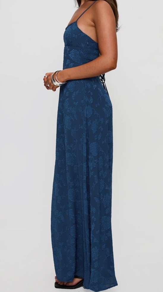 knee length dresses for ladies Princess Polly Women's South of France Floral Burnout Maxi Dress - Blue