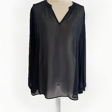 Pleione Black Sheer Top Blouse Women's XL Long Sleeve Popover Closet Staple NWT