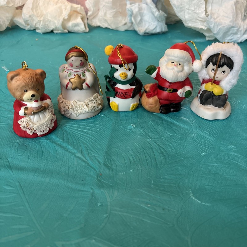 lot of 5 vintage christmas bells ornaments