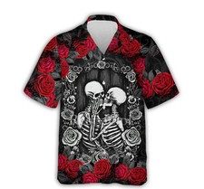 Gothic Skeleton Valentine Hawaiian Shirt, Skull Rose Aloha Shirt