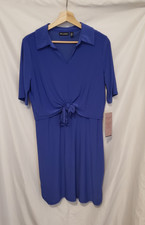 Nina Leonard Miracle Matt Jersey Front Tie V-Neck Dress Sz Medium Blue