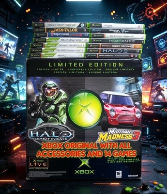 Job lot of Xbox Console with box,26 games,pre-owne,tested,cables,pads included⭐⭐