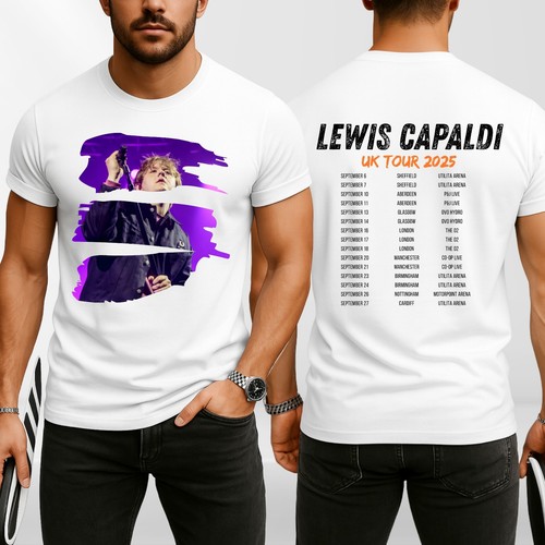 Lewis Capaldi UK Tour 2025 T-Shirt Concert Merch Front & Back Fan Gift Tee Top - 第 1/20 張圖片