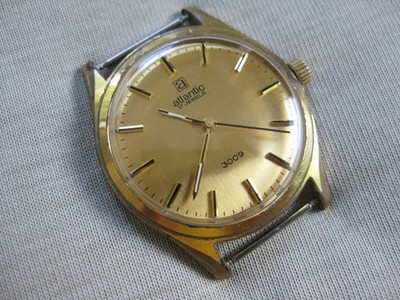 Atlantic 3009 mechanical 17 jewels vintage rare mens watch Swiss made 1980's