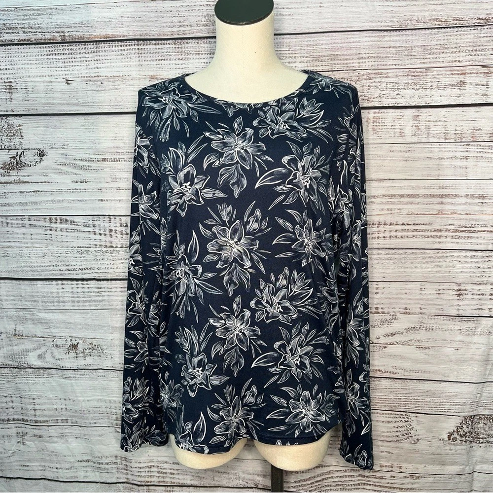 Hang Ten XXL Solara Long Sleeve Sun Tee Navy Floral Print UPF 50+