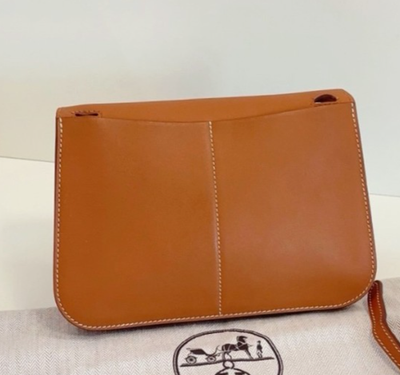 Hermes Halzan Mini Top Handle Bag Crossbody Brown Silver Women