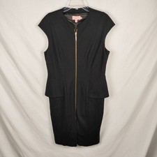 Ted Baker Dress Womens 5 Black Zip Front Peplum Sheath Knit Office Dress