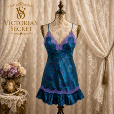 VICTORIA'S SECRET Vtg 90s Y2K Gold Label Babydoll Teal Purple Slip Dress Size PM