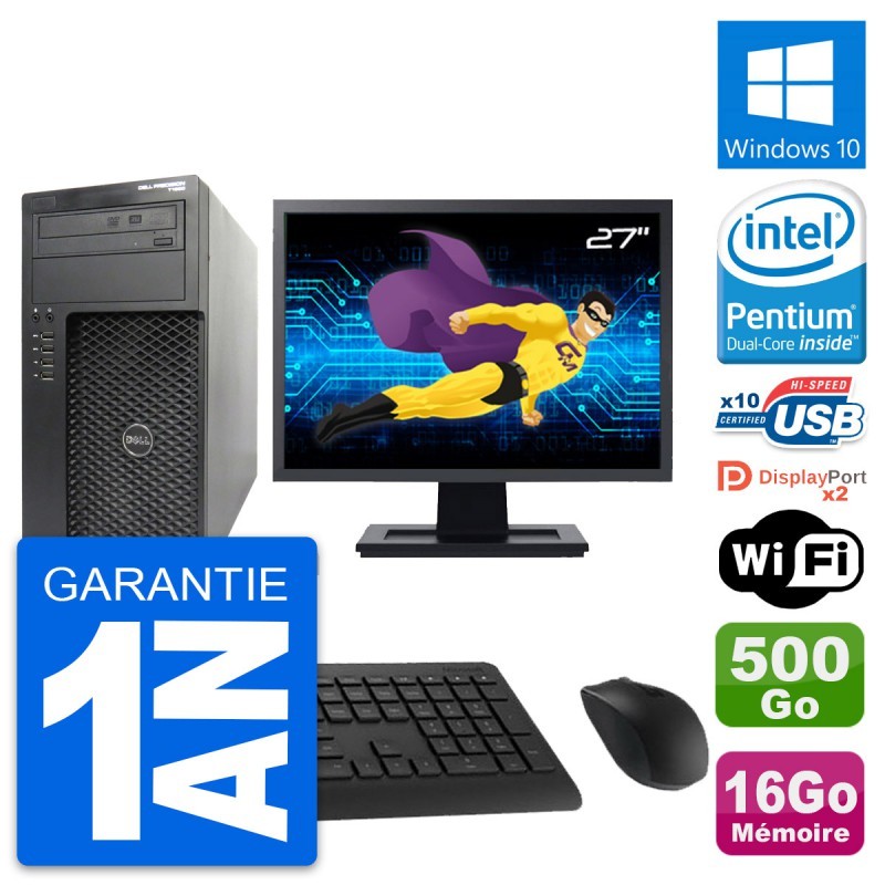 PC Tour Dell T1650 Ecran 27" Intel G2020 RAM 16Go Disque 500Go Windows 10 Wifi