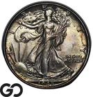 1945 Walking Liberty Half Dollar, Subtle Color, Choice Unc+