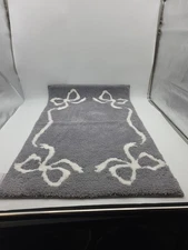 NEW RACHEL ASHWELL GREY, WHITE BOW SOFT BATH RUG CARPET,FLOOR MAT -21"x34"