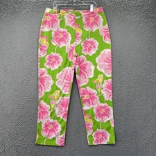 Lilly Pulitzer Pants Womens 2 Green Pink Floral Floral Print Stretch Tapered