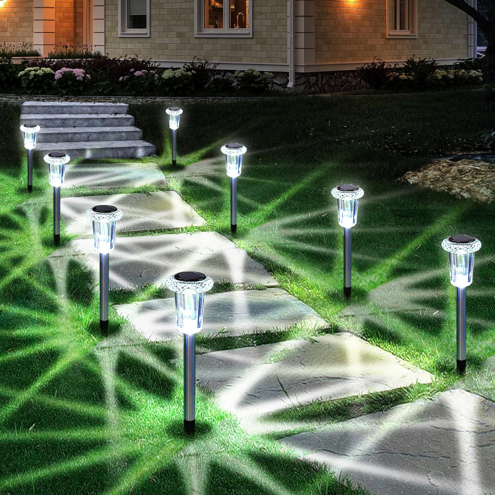 Solar Outdoor Lights, 10 Pack Waterproof Stainless Steel Solar Stake Lights f...