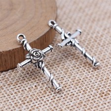 Clearance 40PCS Antique Silver Flower Cross Charm Pendant, Religion Charm GGS14