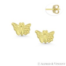 Butterfly Animal Insect Charm 14k Yellow Gold Stud Stamping Earrings Baby Petite