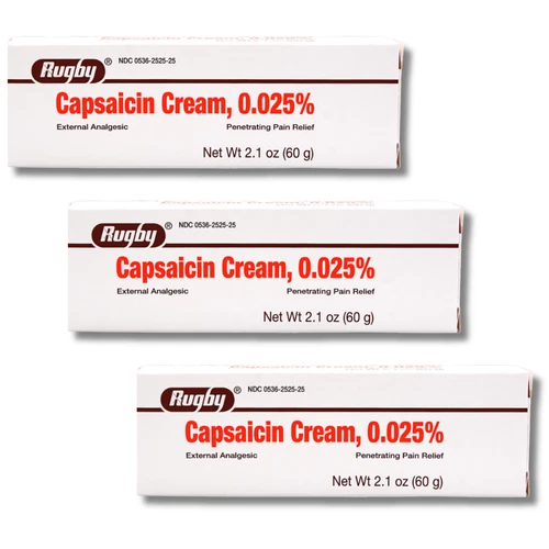 Capsaicin Cream 0.025% &ndash; Rugby | Compare to Zostrix &ndash; 3 Pack 2 oz Each, 7/2027