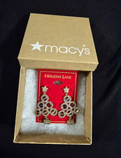 Macy's Holiday Lane Star Chandelier Earrings Gold Tone Multicolor Crystal