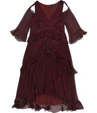 Tahari Womens Ruffled Cold Shoulder Midi Dress, Red, 16