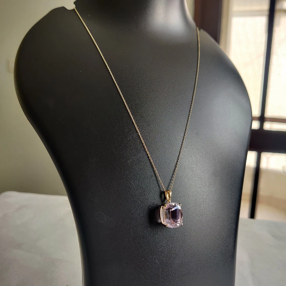 Colgante de kuncita natural de 12,21 quilates de oro de 14 quilates minimalista piedra de nacimiento de octubre regalo Foto 4 de 4