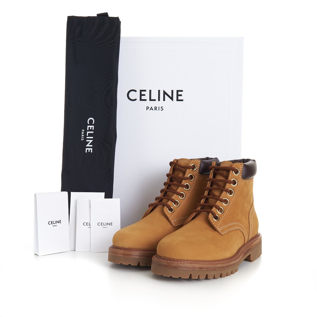 CELINE 920$ KURT Light Tan Lace-Up Ankle Boot - Nubuck Calfskin