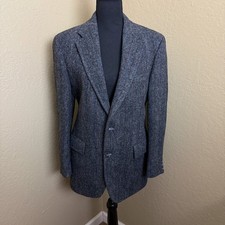 Vintage Palm Beach Harris Tweed Wool Blazer Gray Herringbone Overcheck USA