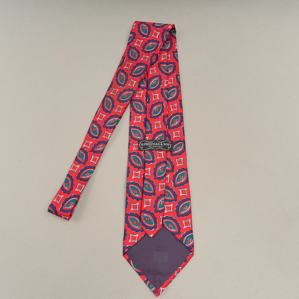 H Freemon & Son шелковый галстук мужской красный синий бирюзовый абстрактный узор США - Изображение 2 из 4