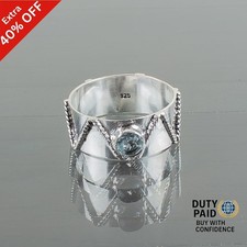 Round Sky Blue Topaz Gemstone Bezel New Band December Ring 925 Sterling Silver