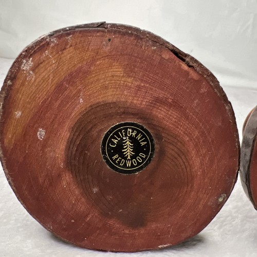 Vtg California Redwood Short Candle Holders Solid Wood original sticker Rustic - Picture 10 of 13