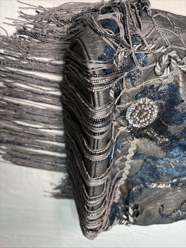 Vintage Mary Frances Beaded Dark Grey/Blue Fringe Purse Made In The Philippines - Picture 17 of 19