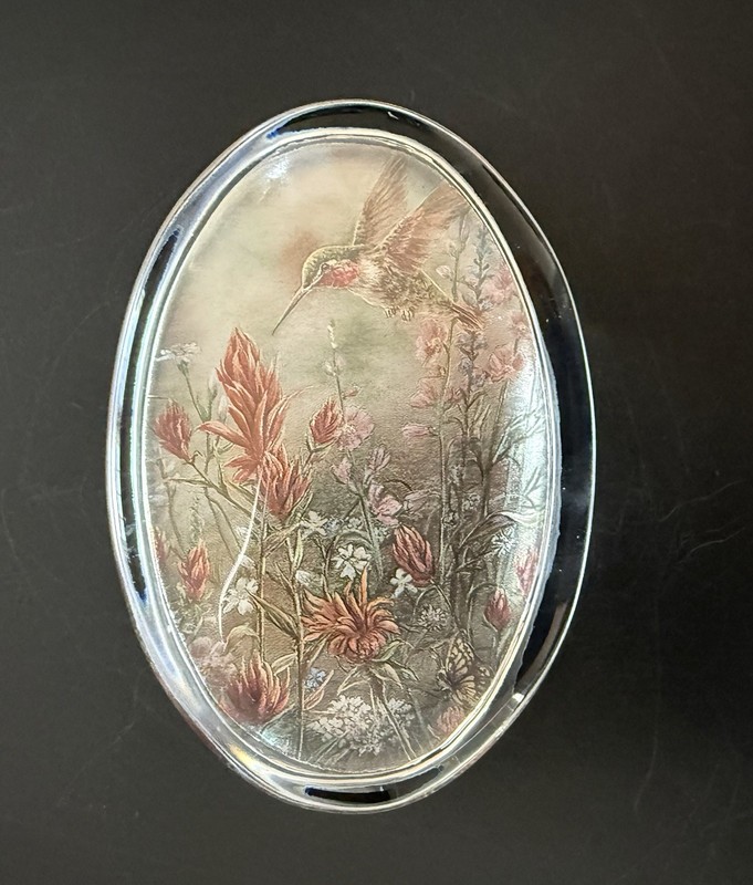 John Derian Company Inc. Glass Paperweight w/ Decoupage Of Hummingbird & Flowers