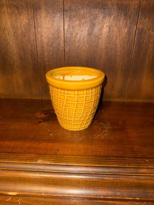 Vintage Yellow Glazed Lattice / Basketweave Pottery Planter Vase