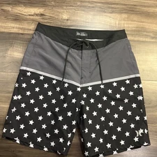 Hurley Men's Stars and Stripes Black Gray Boardies Board Shorts 34