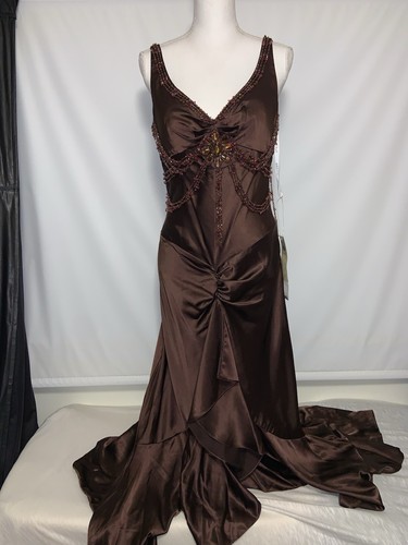 Vintage Y2K Aspeed Asymmetrical Coquette Fairy Brown Gown Dress Prom Large - Picture 2 of 17