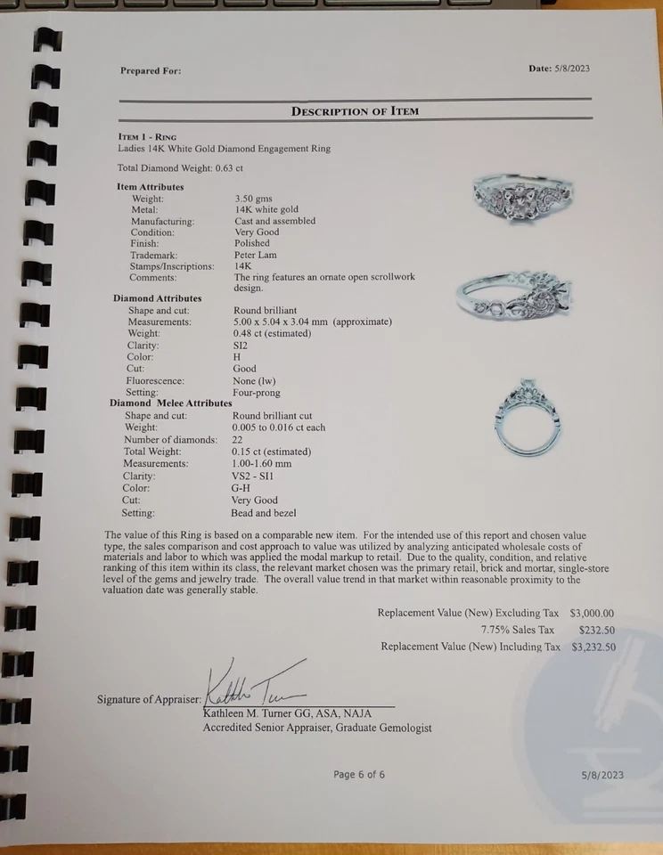 Hermoso anillo de compromiso de diamantes de oro blanco de 14k  Foto 3 de 4