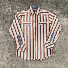 Roar Western Shirt Mens Medium Blue Orange Striped Pearl Snap Long Sleeve Cowboy