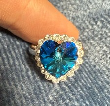 Sterling Silver Blue Sapphire Heart Gemstone Ring w/ Cubic Zirconia Accents sz 5