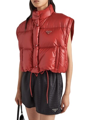 NWT Prada re-nylon cropped convertible down Puffer jacket Vest Red