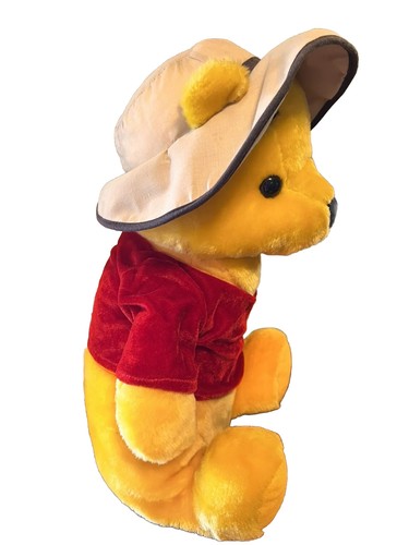 Large Sitting Yellow Plush Bear Safari Hat Red Shirt 18” Stuffed Animal - Picture 3 of 15
