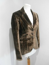 T. Ba Brown Velvet Short Fitted Dip Hem Blazer Jacket 38 8 10 Vgc Hacking Smart