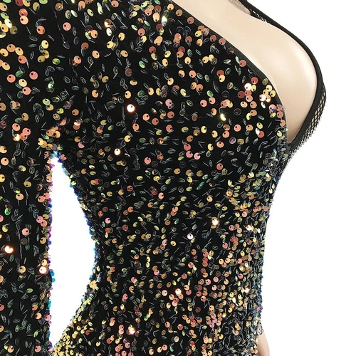 Fashion Women's Mesh See-through Rhinestone Sequin Patchwork Bodycon Party Dress - Picture 12 of 21