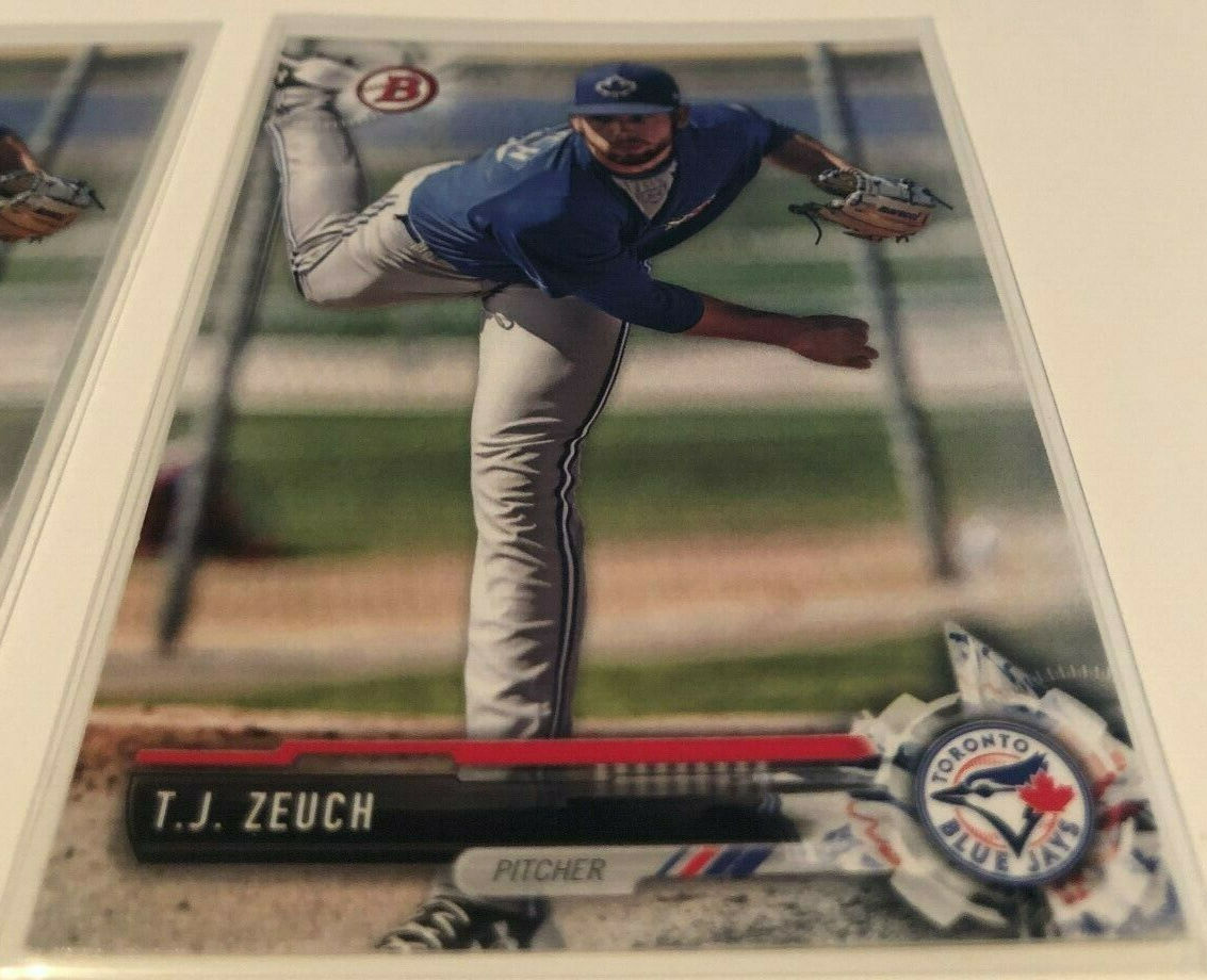2017 Bowman Draft Baseball T.J. Zeuch Toronto Blue Jays 2 base card lot